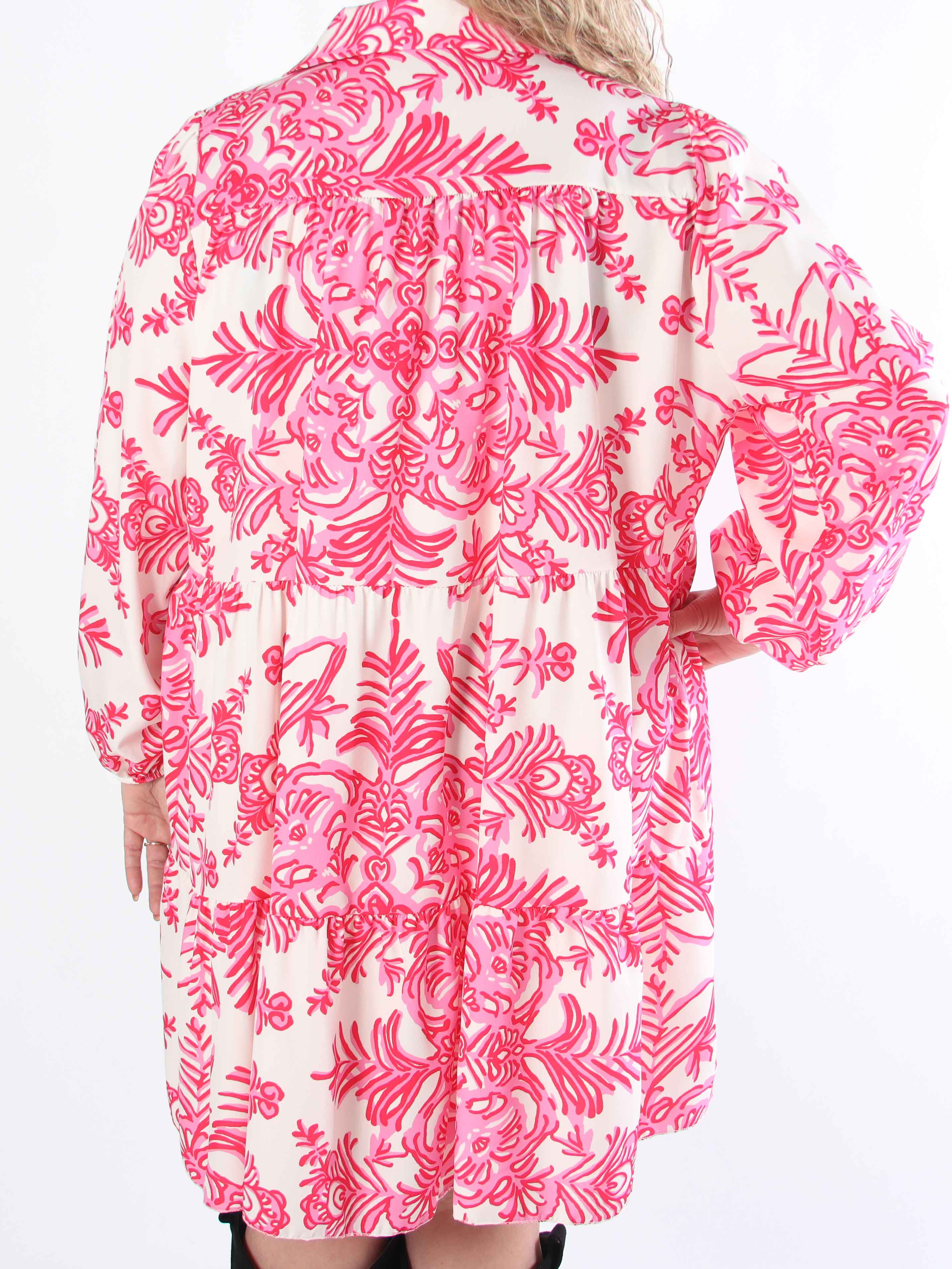 Sophie - Mönstrad plus size-skjortklänning i viskosblandning med volangkant